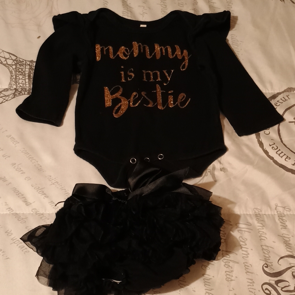 Black Baby Outfit with Gold Text